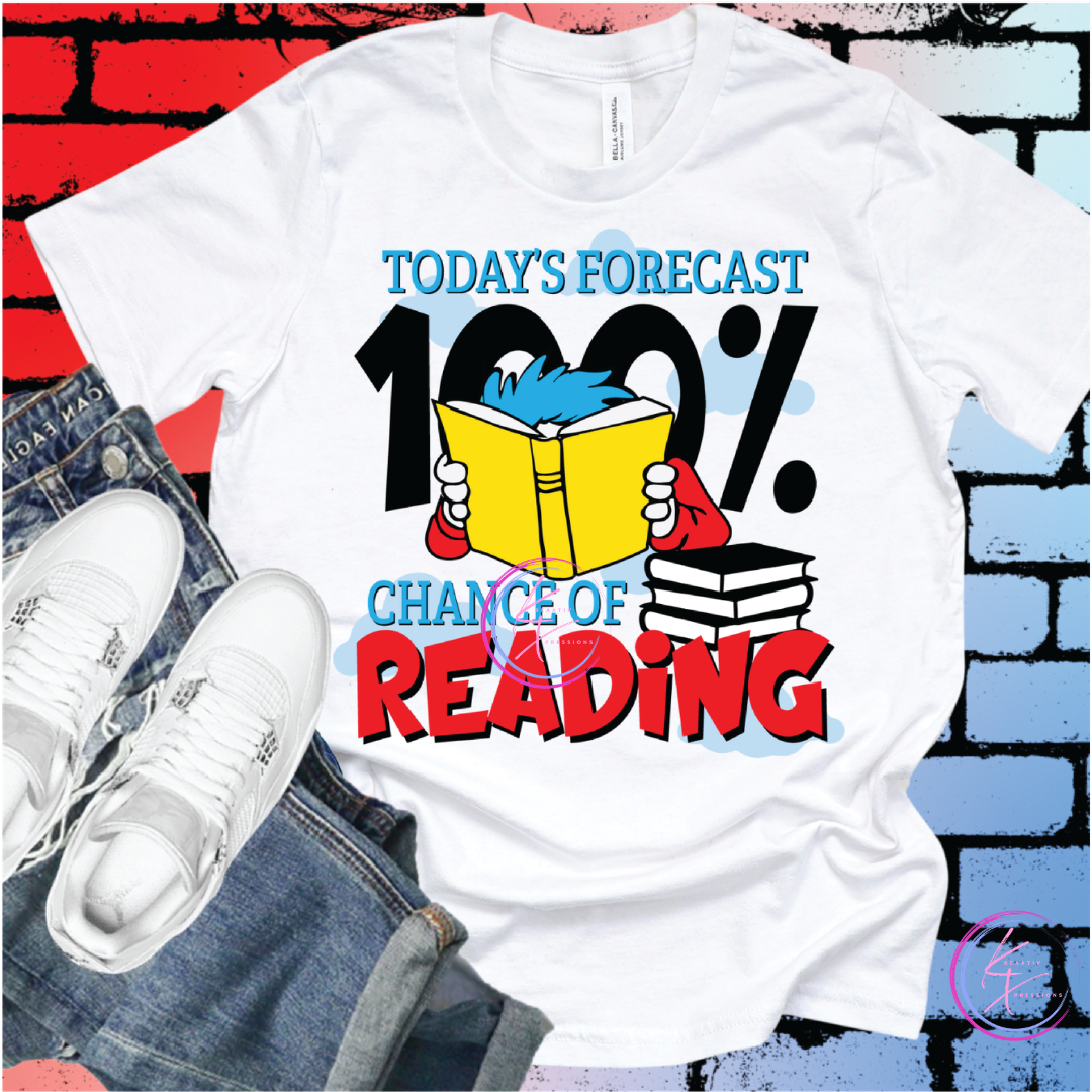 Today's Forecast 100% Chance of Reading - Book Lover Tee (Adults & Kids)