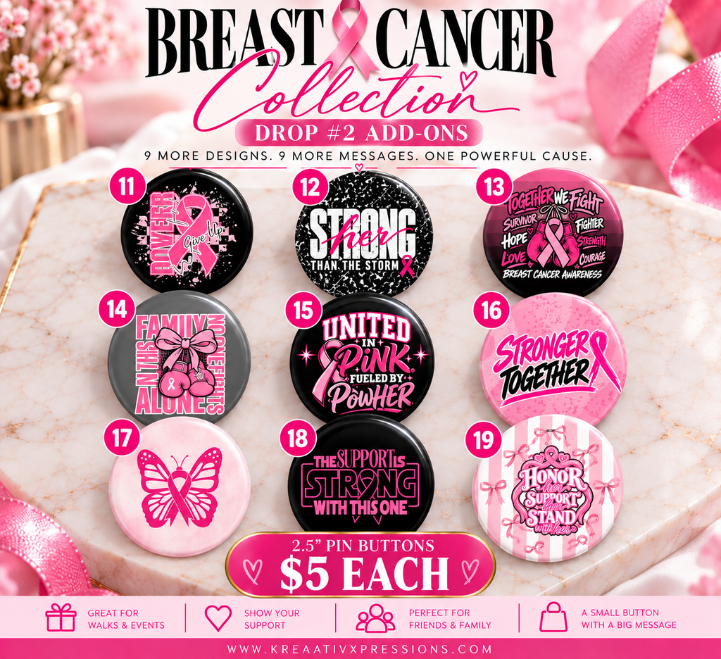 Breast Cancer Awareness 2.5" Pin Buttons – Drop #2