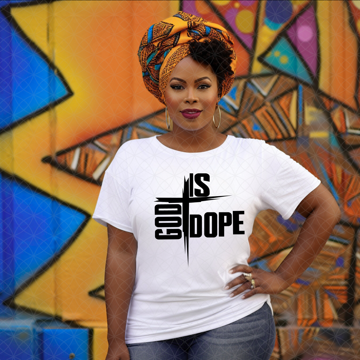 God Is Dope white graphic tee with cross design