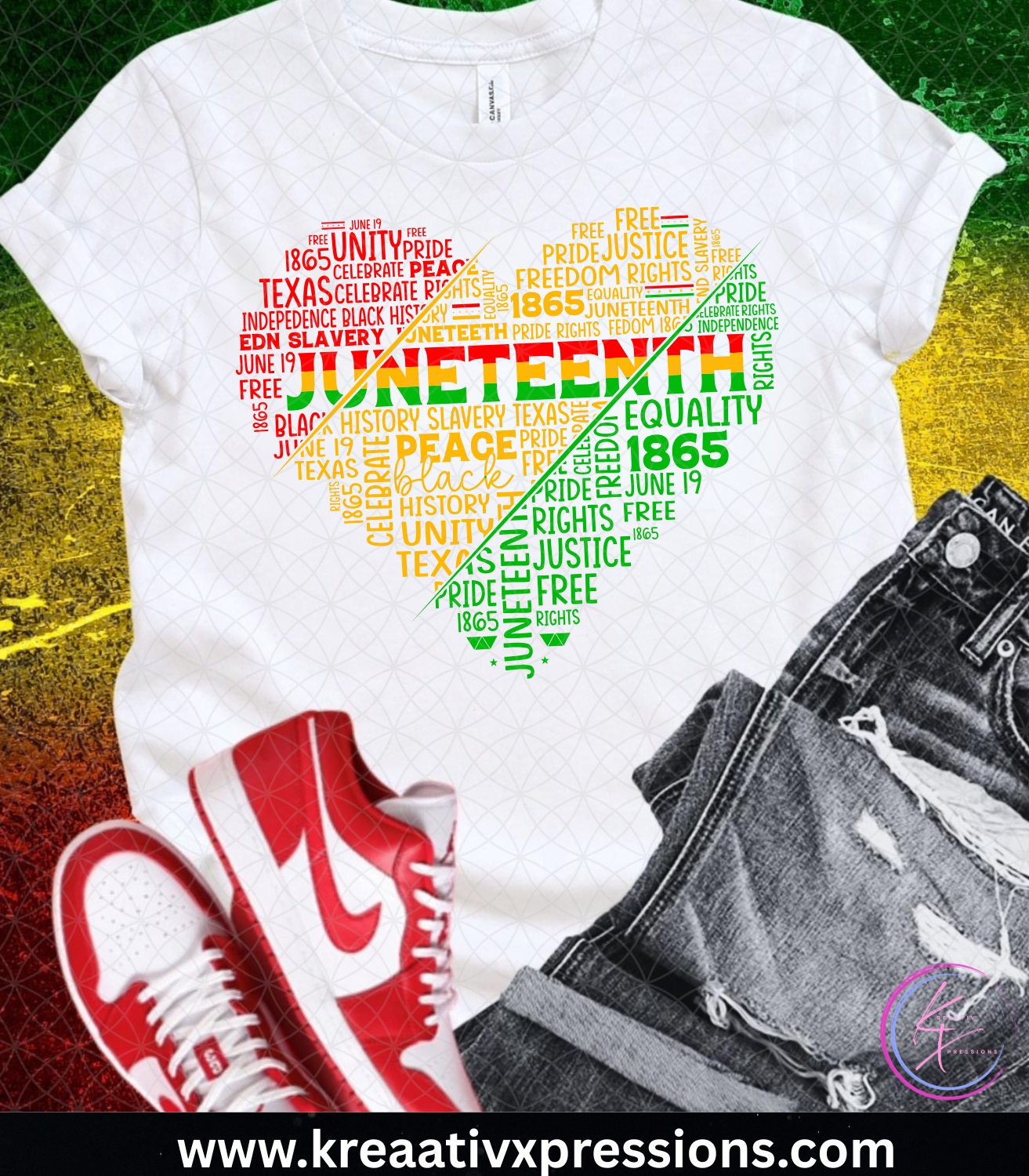 Juneteenth Heart Word Art Tee