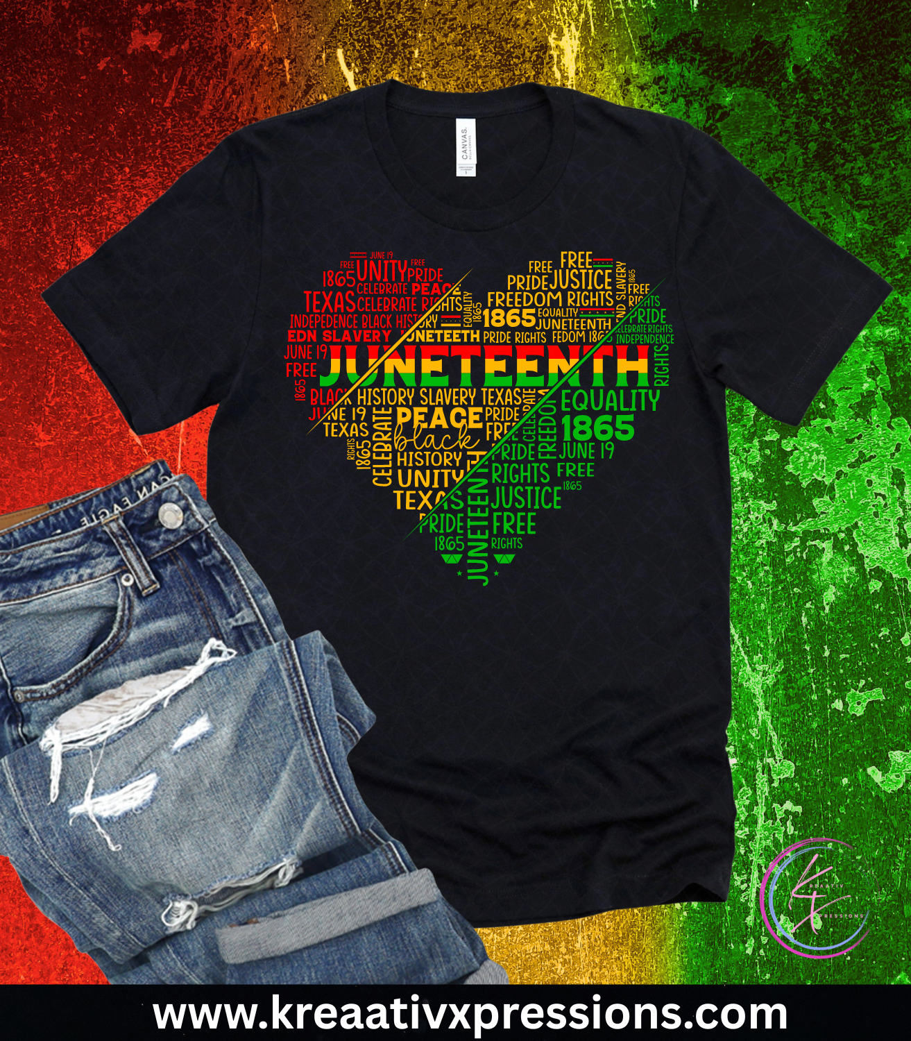 Juneteenth Heart Word Art Tee